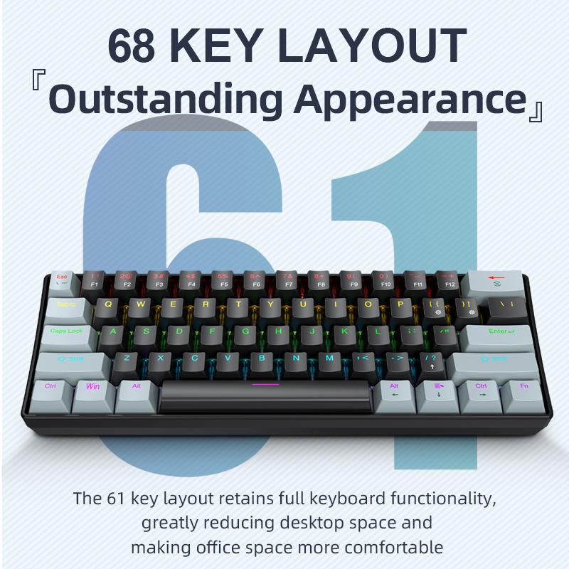 Keyboard Gaming Blue Switch - APAYADO K61 ミニメカニカルキーボード、有線、61 キー、ファントム RGB、ブラック/ホワイトレッド/ブルーメカニカルスイッチゲーム用、60% ポータブル